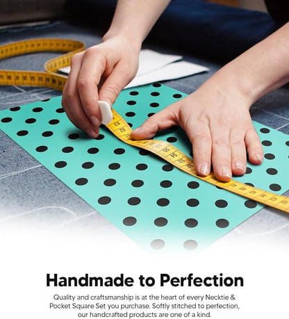 Polka Dot Necktie & Pocket Square by Vittorio Farina (NH - PD_17_BLACK_AQUA) for Independent Retail Stores by Dubal Brothers