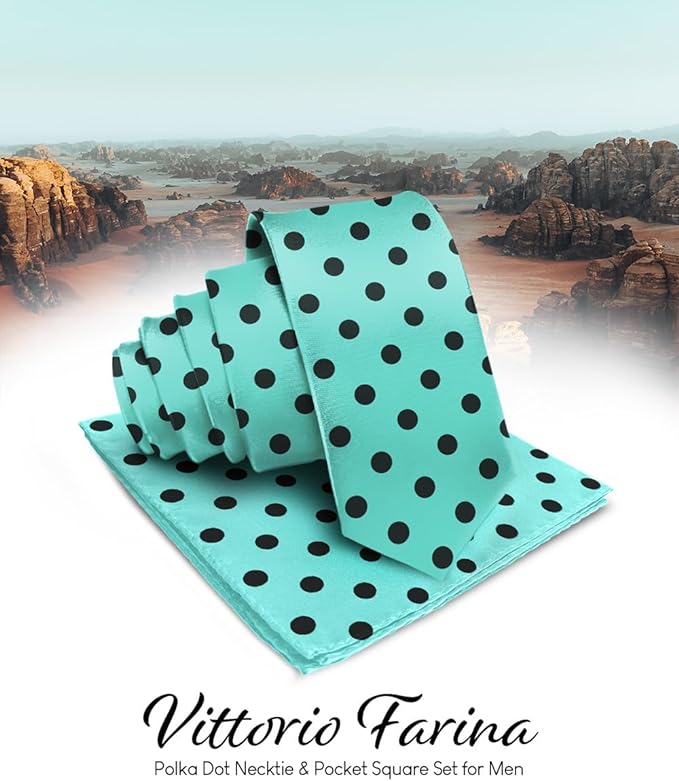 Polka Dot Necktie & Pocket Square by Vittorio Farina (NH - PD_17_BLACK_AQUA) for Independent Retail Stores by Dubal Brothers