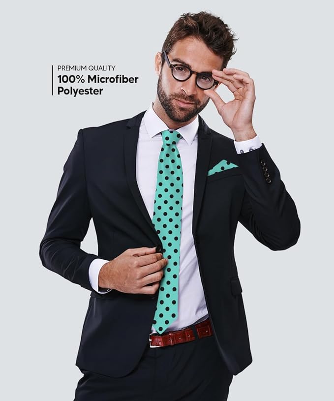 Polka Dot Necktie & Pocket Square by Vittorio Farina (NH - PD_17_BLACK_AQUA) for Independent Retail Stores by Dubal Brothers