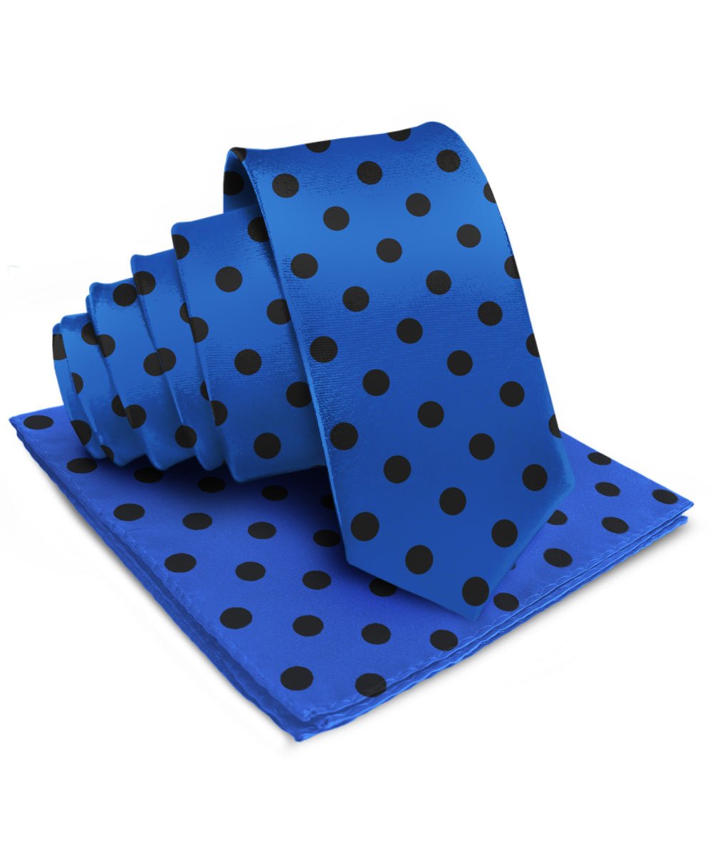 Polka Dot Necktie & Pocket Square by Vittorio Farina (NH - PD_18_BLACK_ROYAL) for Independent Retail Stores by Dubal Brothers