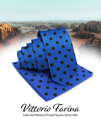 Polka Dot Necktie & Pocket Square by Vittorio Farina (NH - PD_18_BLACK_ROYAL) for Independent Retail Stores by Dubal Brothers