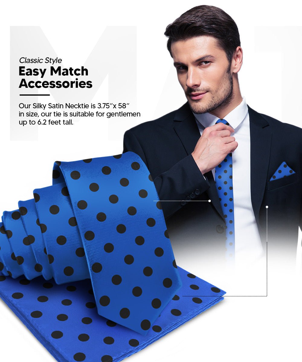 Polka Dot Necktie & Pocket Square by Vittorio Farina (NH - PD_18_BLACK_ROYAL) for Independent Retail Stores by Dubal Brothers