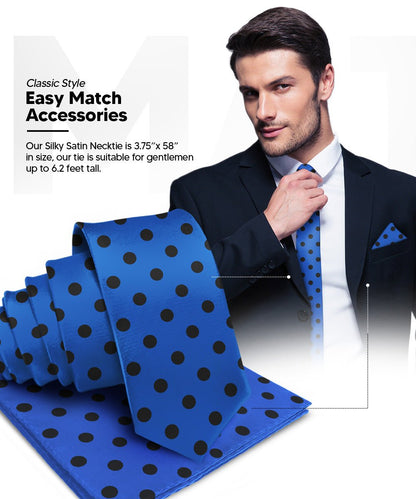 Polka Dot Necktie & Pocket Square by Vittorio Farina (NH - PD_18_BLACK_ROYAL) for Independent Retail Stores by Dubal Brothers