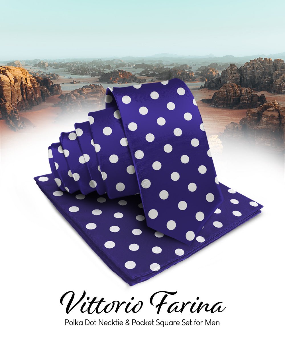 Polka Dot Necktie & Pocket Square by Vittorio Farina (NH - PD_19_WHITE_PURPLE) for Independent Retail Stores by Dubal Brothers