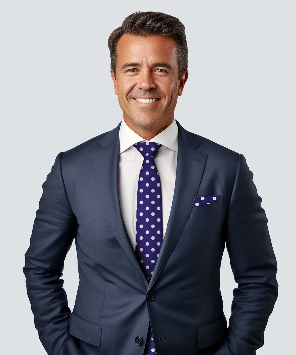 Polka Dot Necktie & Pocket Square by Vittorio Farina (NH - PD_19_WHITE_PURPLE) for Independent Retail Stores by Dubal Brothers