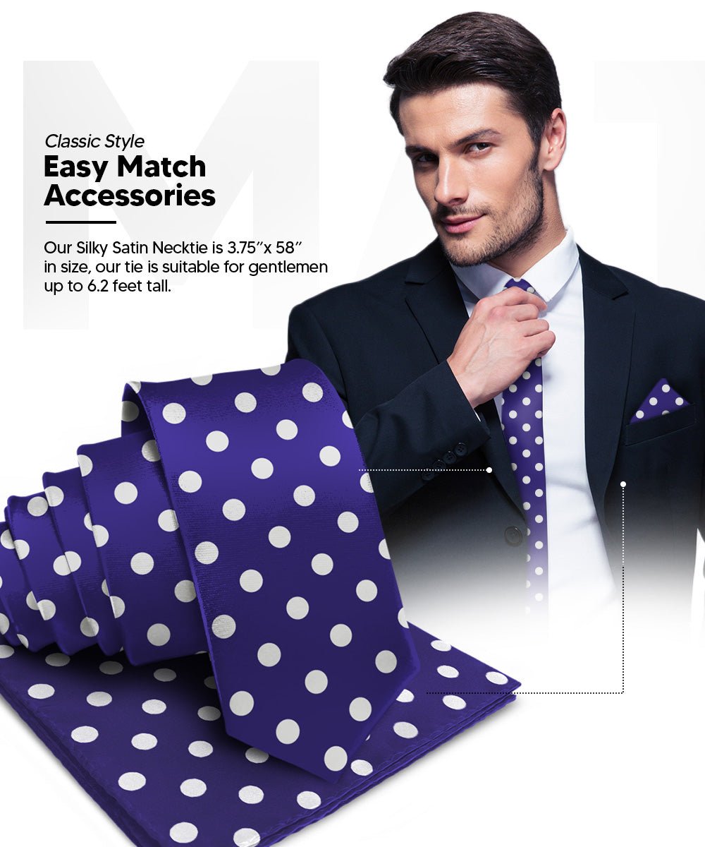Polka Dot Necktie & Pocket Square by Vittorio Farina (NH - PD_19_WHITE_PURPLE) for Independent Retail Stores by Dubal Brothers