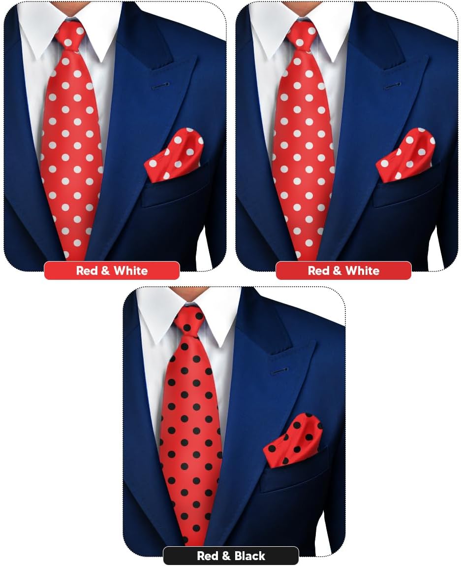 Polka Dot Necktie & Pocket Square (Multipacks) by Vittorio Farina - Red and Black/Red and White/Red and White - Wholesale Necktie & Pocket Square by Dubal Brothers