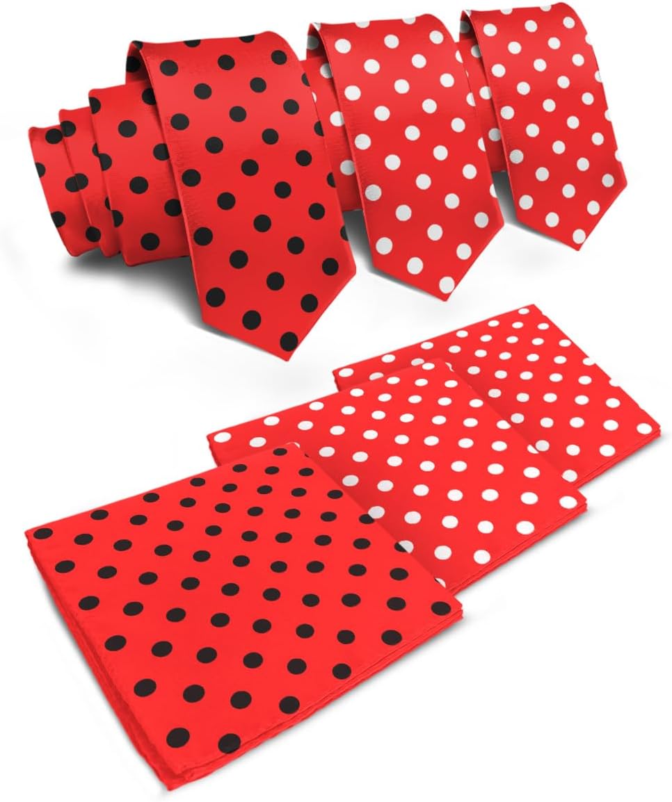 Polka Dot Necktie & Pocket Square (Multipacks) by Vittorio Farina - Red and Black/Red and White/Red and White - Wholesale Necktie & Pocket Square by Dubal Brothers