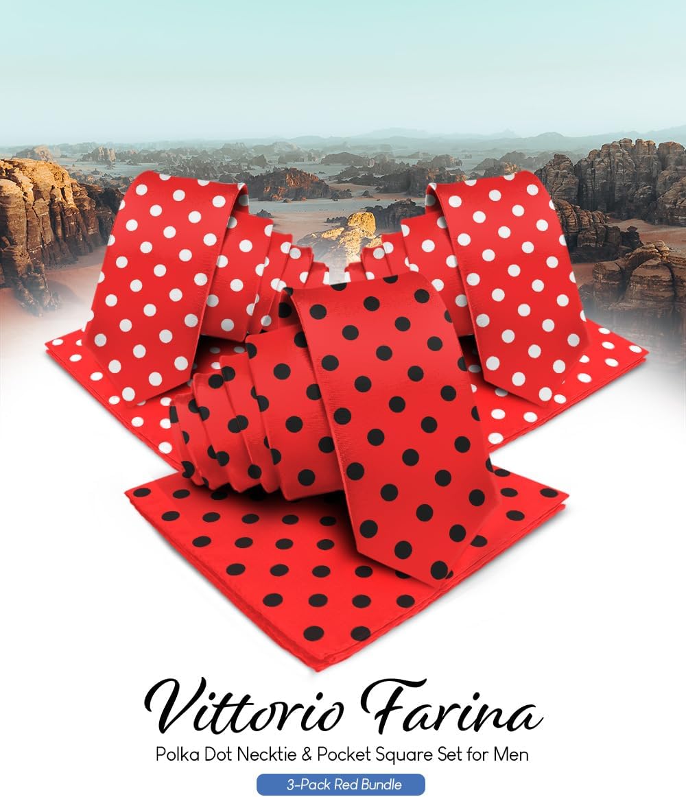Polka Dot Necktie & Pocket Square (Multipacks) by Vittorio Farina - Red and Black/Red and White/Red and White - Wholesale Necktie & Pocket Square by Dubal Brothers