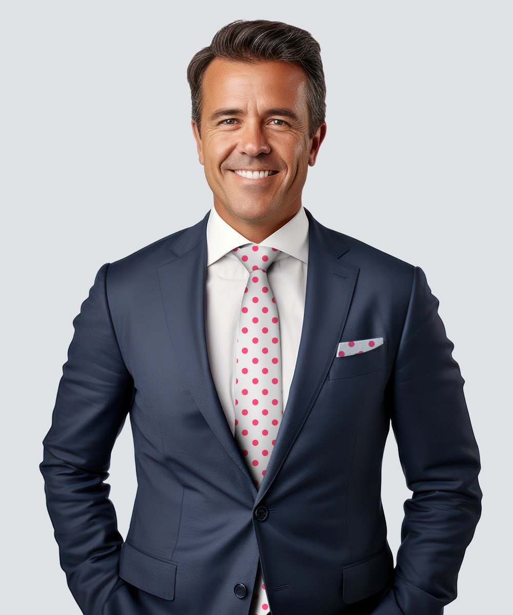 Polka Dot Necktie & Pocket Square (Multipacks) by Vittorio Farina - White and Black/White and Red/White and Hot Pink - Wholesale Necktie & Pocket Square by Dubal Brothers