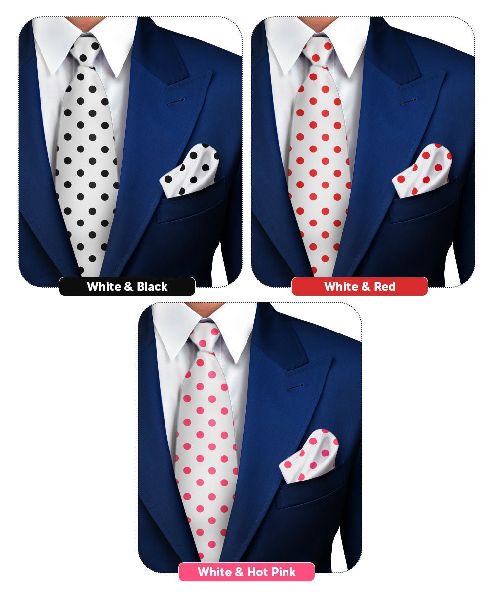Polka Dot Necktie & Pocket Square (Multipacks) by Vittorio Farina - White and Black/White and Red/White and Hot Pink - Wholesale Necktie & Pocket Square by Dubal Brothers