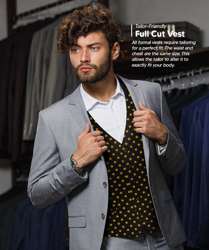 Polka Dot Vest Set (Vest, Bow Tie, Necktie and Pocket Square) by Vittorio Farina (vest_polkadot_BB_blackgold_S) for Independent Retail Stores by Dubal Brothers
