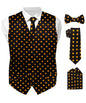 Polka Dot Vest Set (Vest, Bow Tie, Necktie and Pocket Square) by Vittorio Farina (vest_polkadot_BB_blackgold_S) for Independent Retail Stores by Dubal Brothers