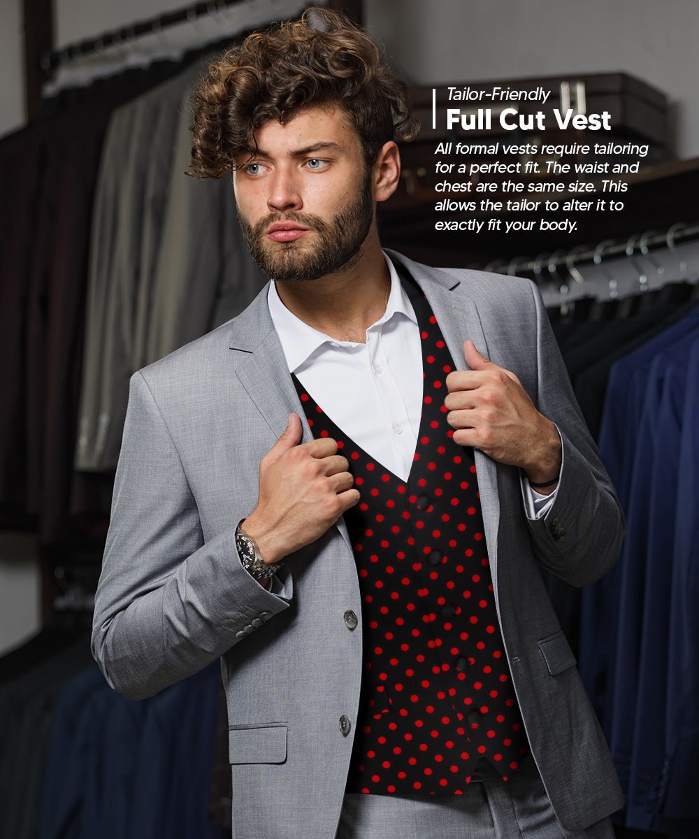 Polka Dot Vest Set (Vest, Bow Tie, Necktie and Pocket Square) by Vittorio Farina (vest_polkadot_BB_blackred_S) for Independent Retail Stores by Dubal Brothers