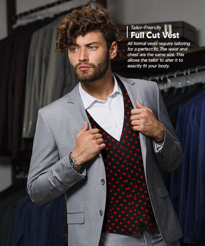 Polka Dot Vest Set (Vest, Bow Tie, Necktie and Pocket Square) by Vittorio Farina (vest_polkadot_BB_blackred_S) for Independent Retail Stores by Dubal Brothers