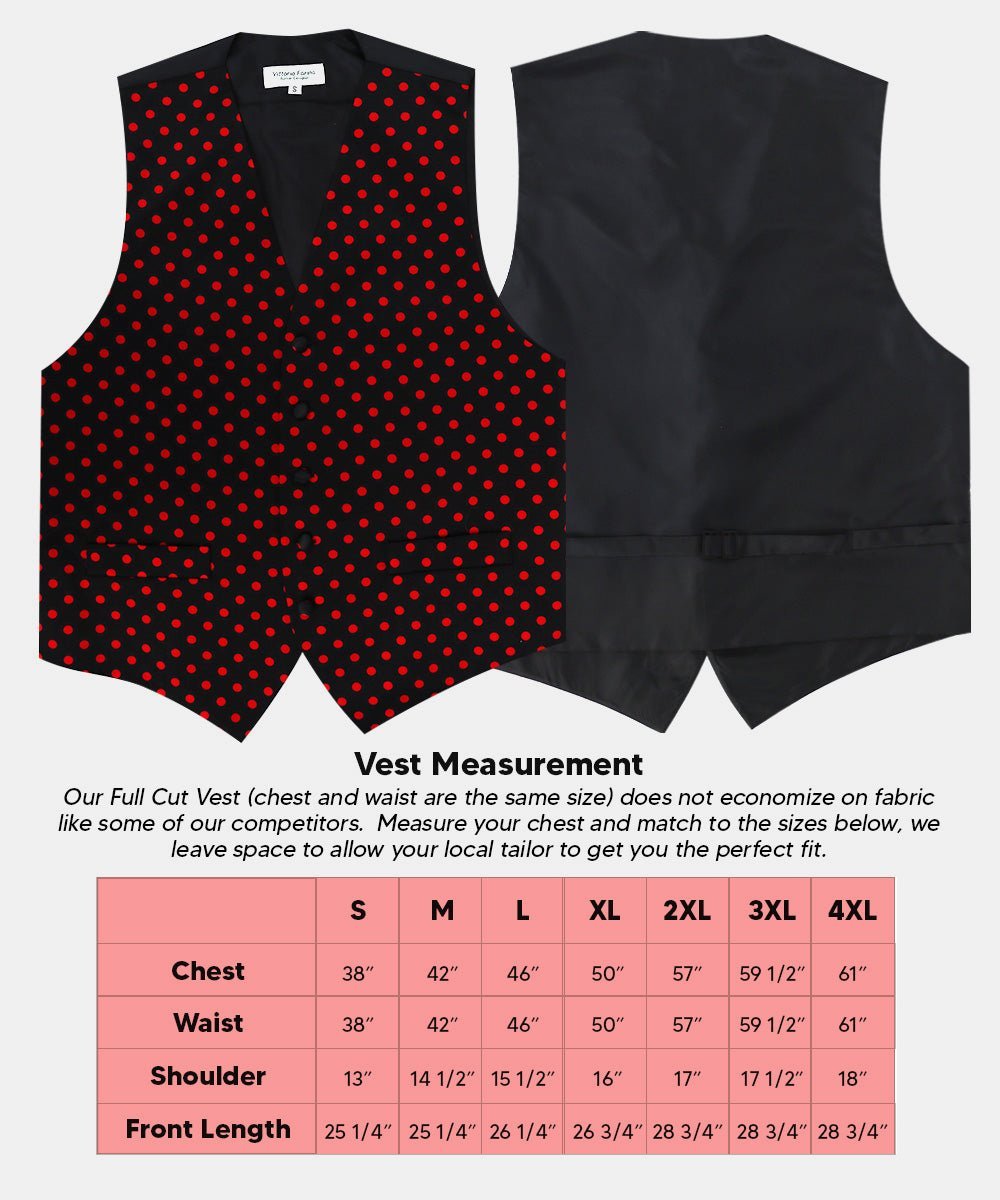 Polka Dot Vest Set (Vest, Bow Tie, Necktie and Pocket Square) by Vittorio Farina (vest_polkadot_BB_blackred_S) for Independent Retail Stores by Dubal Brothers