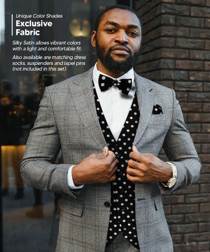 Polka Dot Vest Set (Vest, Bow Tie, Necktie and Pocket Square) by Vittorio Farina (vest_polkadot_WB_whiteblack_S_V03) for Independent Retail Stores by Dubal Brothers