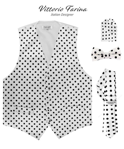 Polka Dot Vest Set (Vest, Bow Tie, Necktie and Pocket Square) by Vittorio Farina (vest_polkadot_WB_whiteblack_S_V03) for Independent Retail Stores by Dubal Brothers