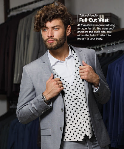 Polka Dot Vest Set (Vest, Bow Tie, Necktie and Pocket Square) by Vittorio Farina (vest_polkadot_WB_whiteblack_S_V03) for Independent Retail Stores by Dubal Brothers