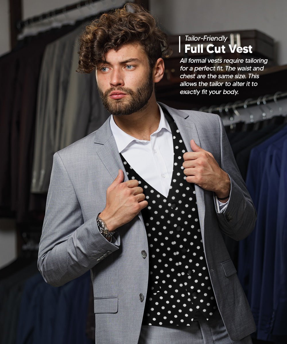 Polka Dot Vest Set (Vest, Bow Tie, Necktie and Pocket Square) by Vittorio Farina (vest_polkadot_WB_whiteblack_S_V03) for Independent Retail Stores by Dubal Brothers