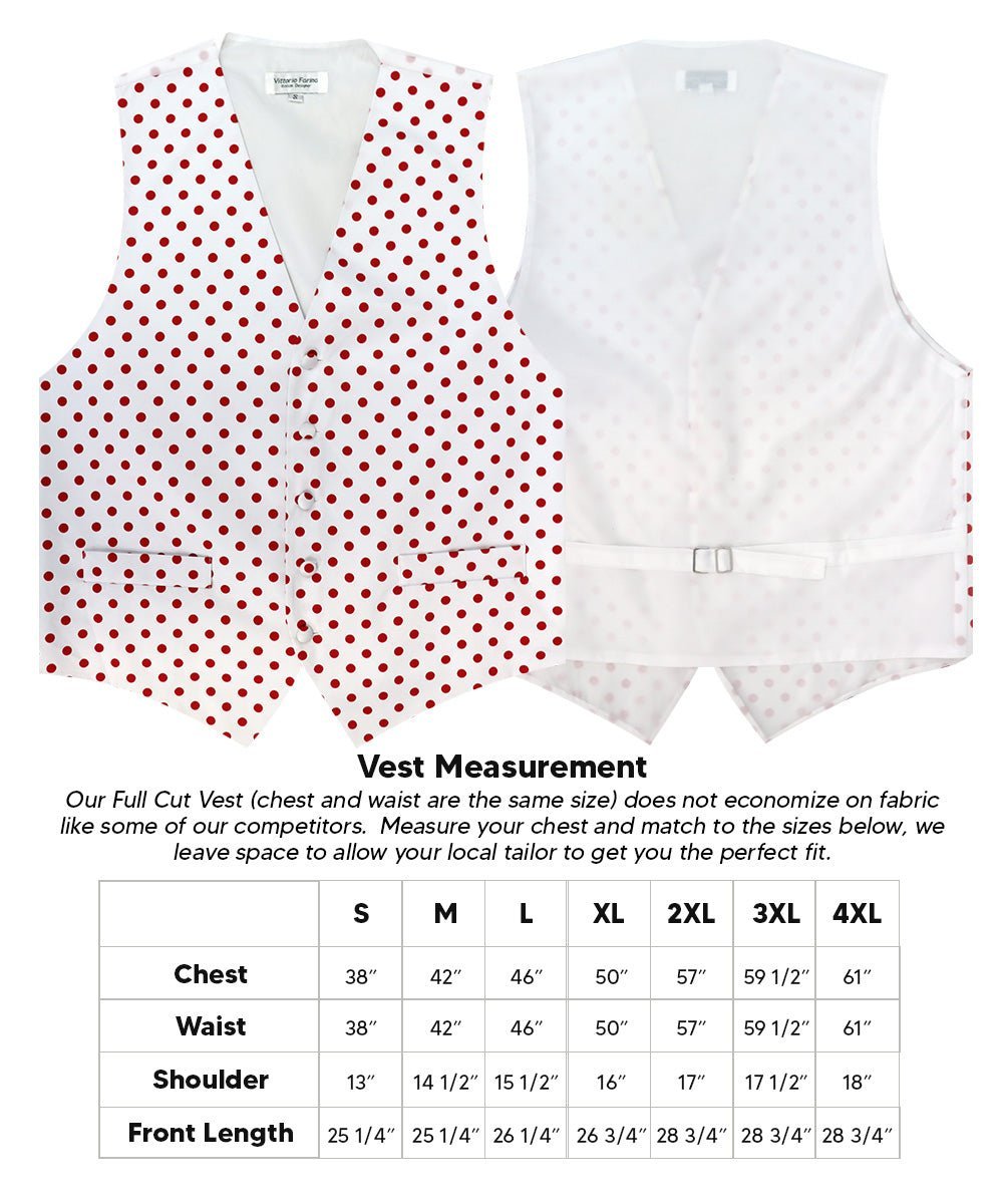 Polka Dot Vest Set (Vest, Bow Tie, Necktie and Pocket Square) by Vittorio Farina (vest_polkadot_WB_whitered_S) for Independent Retail Stores by Dubal Brothers