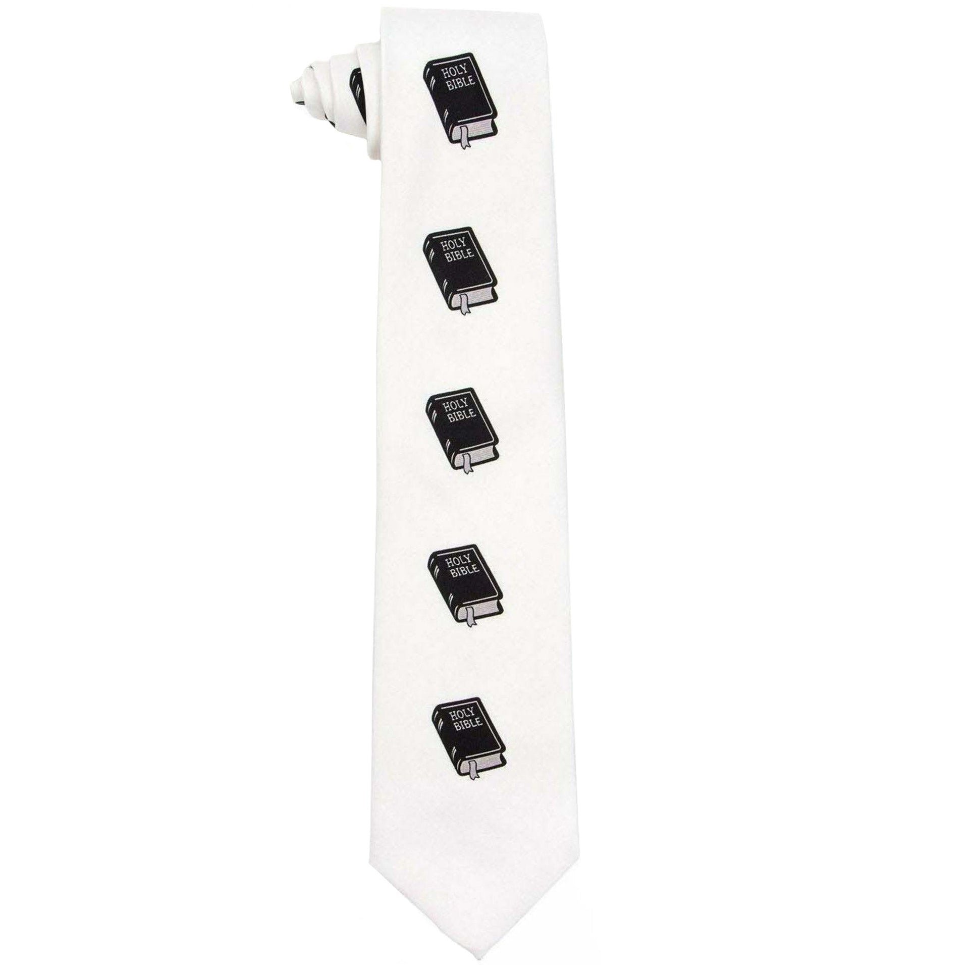 Religious Design Necktie & Pocket Square by Vittorio Farina (NH - REL_BIBLE_WHITE) for Independent Retail Stores by Dubal Brothers