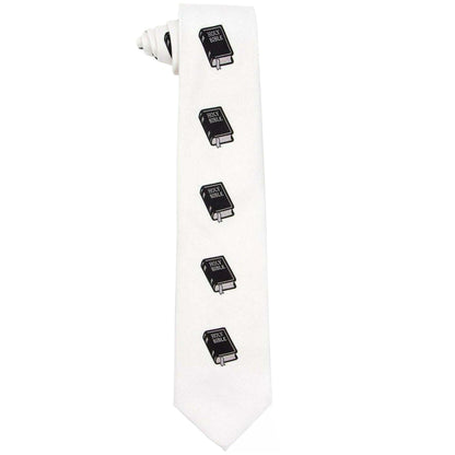 Religious Design Necktie & Pocket Square by Vittorio Farina (NH - REL_BIBLE_WHITE) for Independent Retail Stores by Dubal Brothers