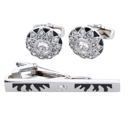 Rhinestone Cufflinks & Tie Bar Set with Silver Setting in a Box by Vittorio Vico (CR - 024) for Independent Retail Stores by Dubal Brothers