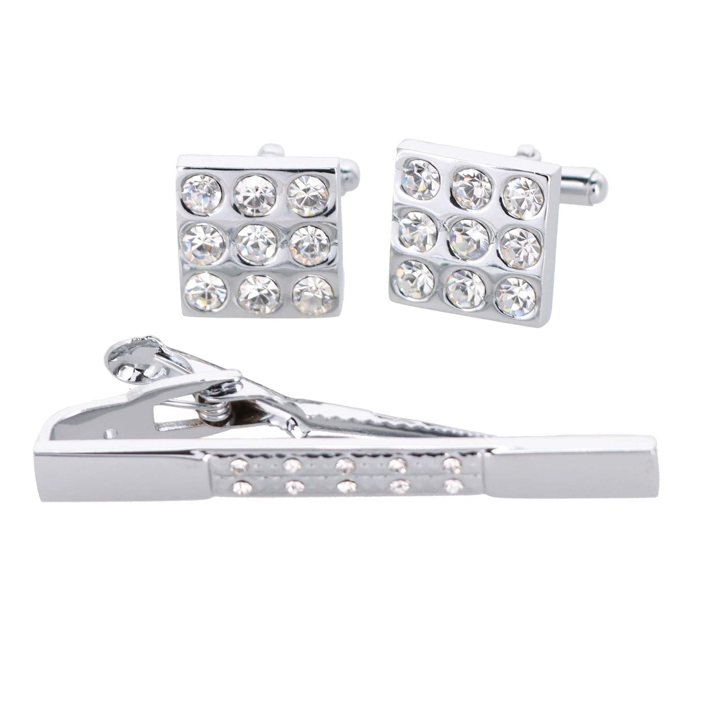 Rhinestone Cufflinks & Tie Bar Set with Silver Setting in a Box by Vittorio Vico (CR - 026) for Independent Retail Stores by Dubal Brothers