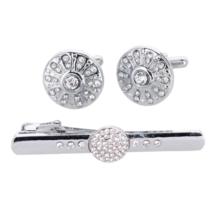 Rhinestone Cufflinks & Tie Bar Set with Silver Setting in a Box by Vittorio Vico (CR - 028) for Independent Retail Stores by Dubal Brothers