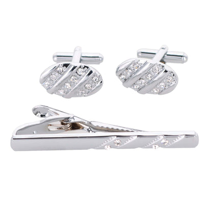 Rhinestone Cufflinks & Tie Bar Set with Silver Setting in a Box by Vittorio Vico (CR - 031) for Independent Retail Stores by Dubal Brothers