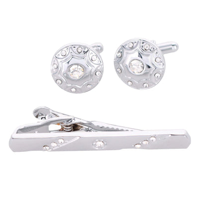 Rhinestone Cufflinks & Tie Bar Set with Silver Setting in a Box by Vittorio Vico (CR - 032) for Independent Retail Stores by Dubal Brothers