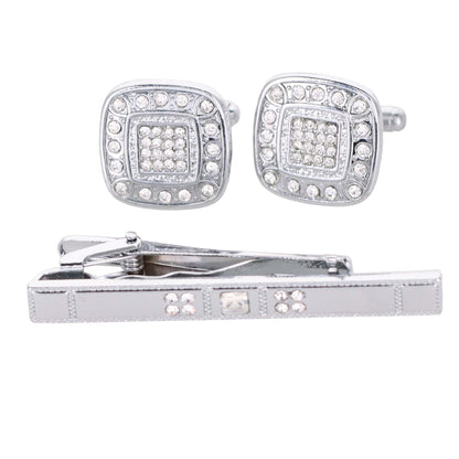Rhinestone Cufflinks & Tie Bar Set with Silver Setting in a Box by Vittorio Vico (CR - 033) for Independent Retail Stores by Dubal Brothers
