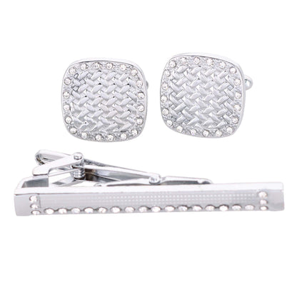 Rhinestone Cufflinks & Tie Bar Set with Silver Setting in a Box by Vittorio Vico (CR - 034) for Independent Retail Stores by Dubal Brothers