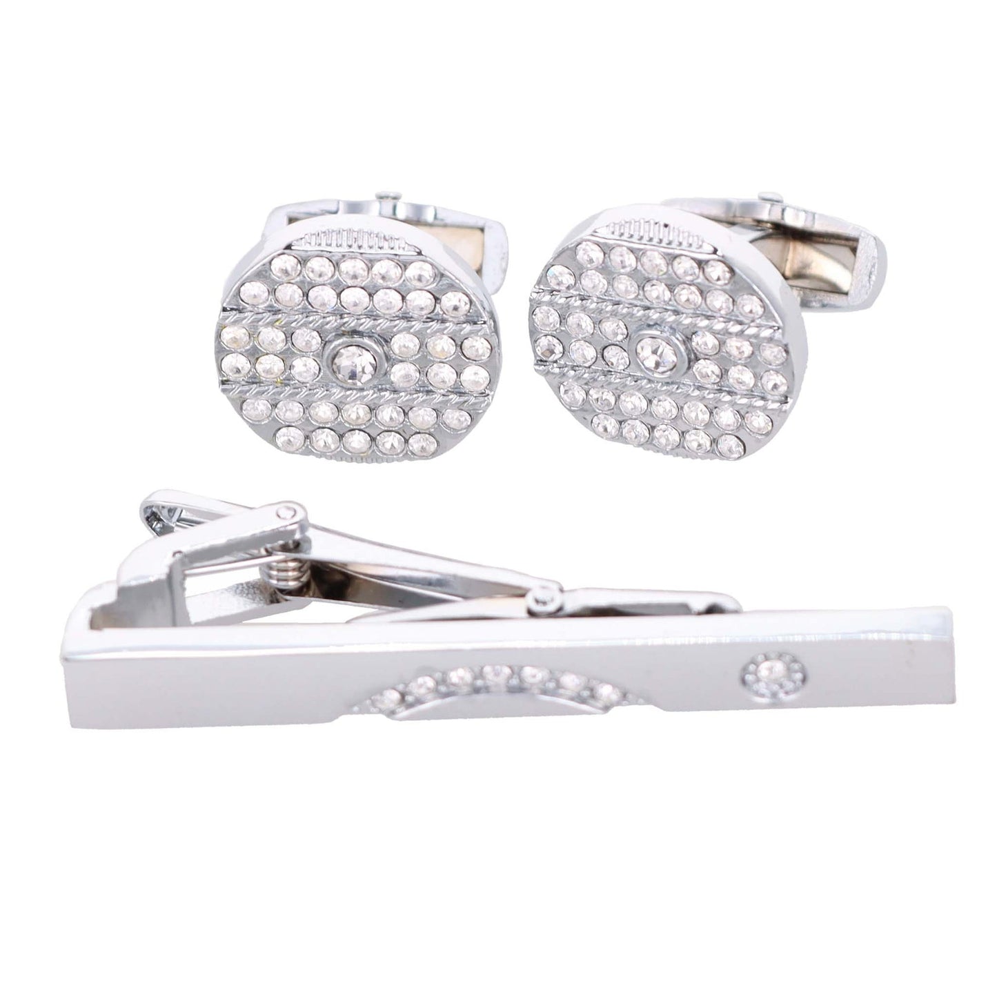 Rhinestone Cufflinks & Tie Bar Set with Silver Setting in a Box by Vittorio Vico (CR - 046) for Independent Retail Stores by Dubal Brothers