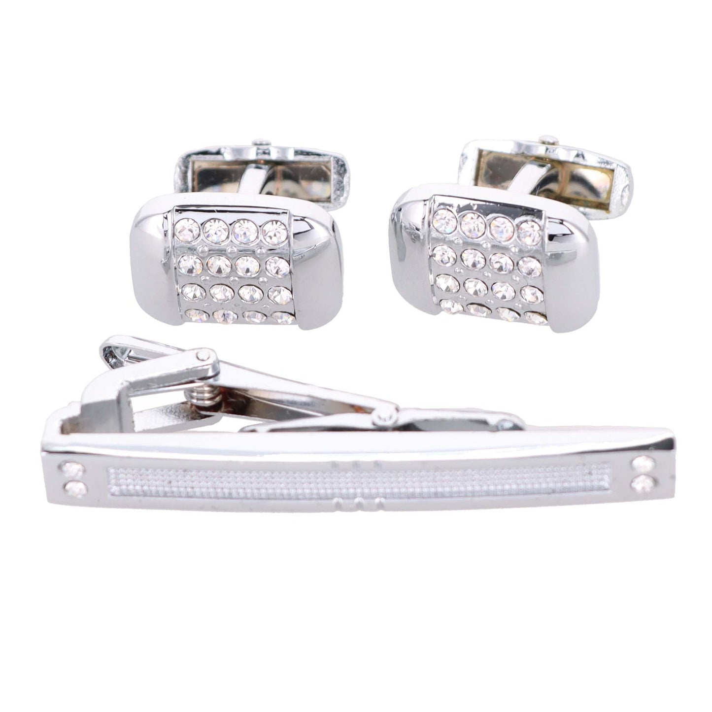 Rhinestone Cufflinks & Tie Bar Set with Silver Setting in a Box by Vittorio Vico (CR - 054) for Independent Retail Stores by Dubal Brothers