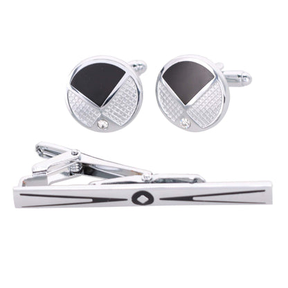 Rhinestone Cufflinks & Tie Bar Set with Silver Setting in a Box by Vittorio Vico (CR - 088) for Independent Retail Stores by Dubal Brothers