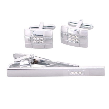 Rhinestone Cufflinks & Tie Bar Set with Silver Setting in a Box by Vittorio Vico (CR - 091) for Independent Retail Stores by Dubal Brothers