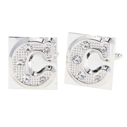 Rhinestone Initial Cufflinks in a Gift Box (A to Z) by Vittorio Vico (ini2044 - CS) for Independent Retail Stores by Dubal Brothers
