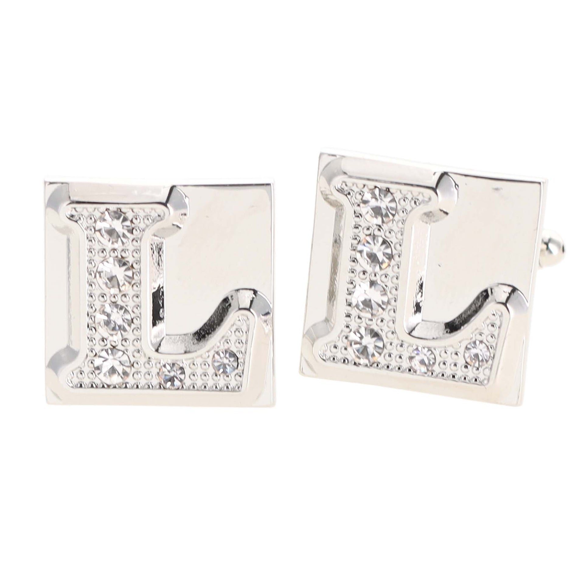 Rhinestone Initial Cufflinks in a Gift Box (A to Z) by Vittorio Vico (ini2044 - LS) for Independent Retail Stores by Dubal Brothers