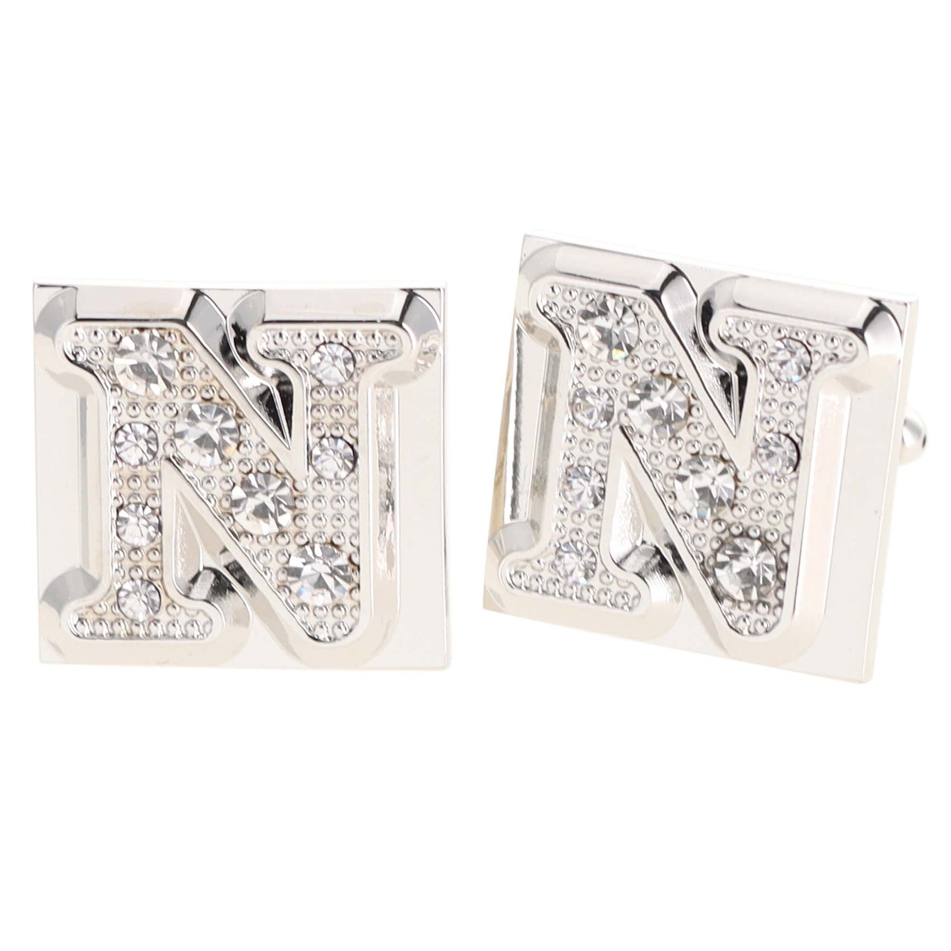 Rhinestone Initial Cufflinks in a Gift Box (A to Z) by Vittorio Vico (ini2044 - NS) for Independent Retail Stores by Dubal Brothers
