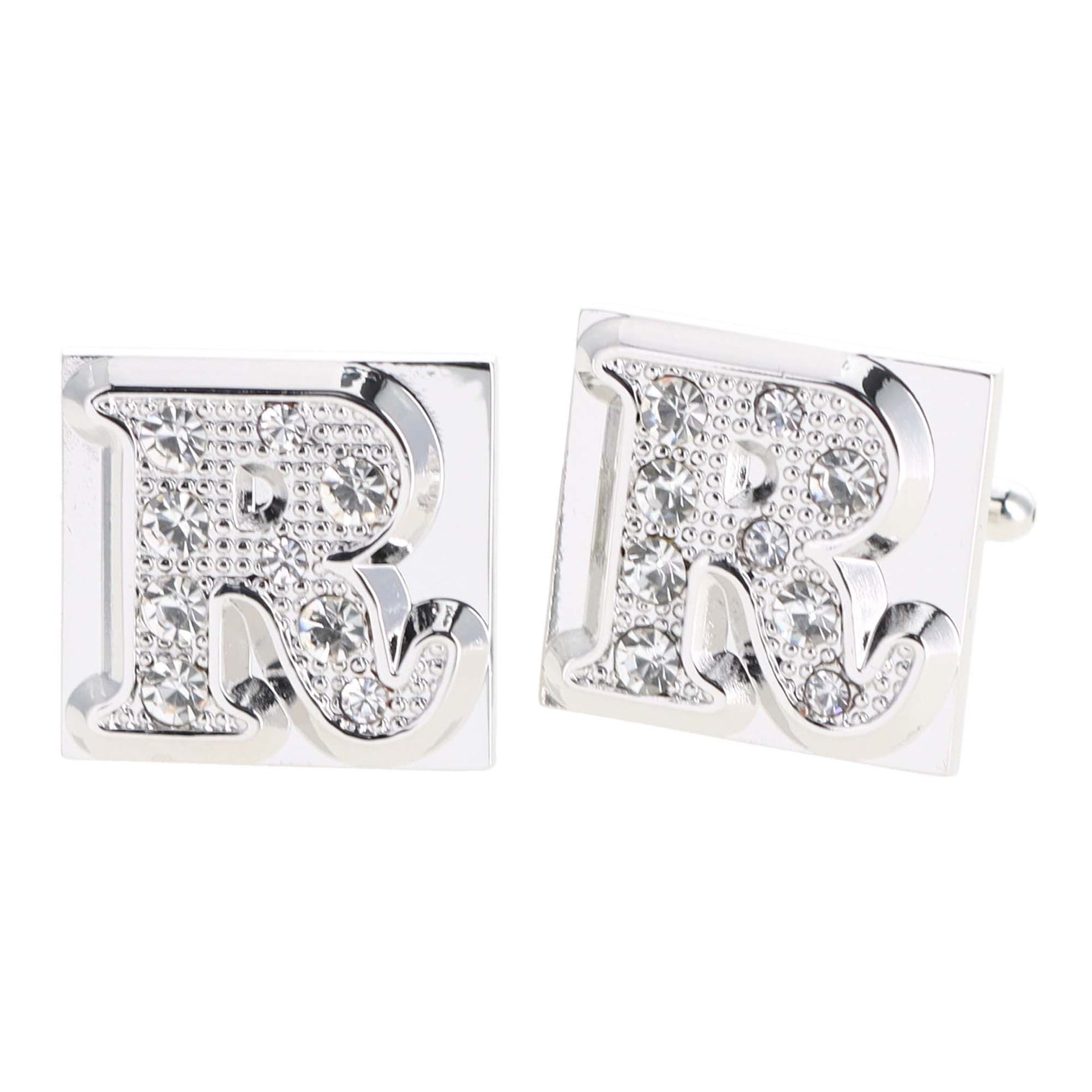 Rhinestone Initial Cufflinks in a Gift Box (A to Z) by Vittorio Vico (ini2044 - RS) for Independent Retail Stores by Dubal Brothers