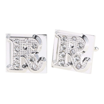 Rhinestone Initial Cufflinks in a Gift Box (A to Z) by Vittorio Vico (ini2044 - RS) for Independent Retail Stores by Dubal Brothers