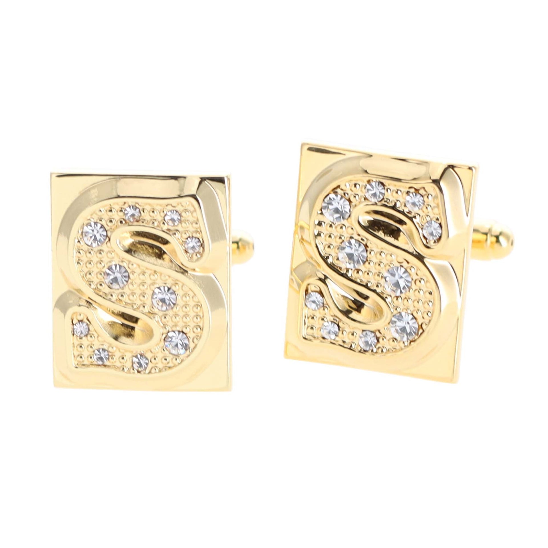 Rhinestone Initial Cufflinks in a Gift Box (A to Z) by Vittorio Vico (ini2044 - SG) for Independent Retail Stores by Dubal Brothers