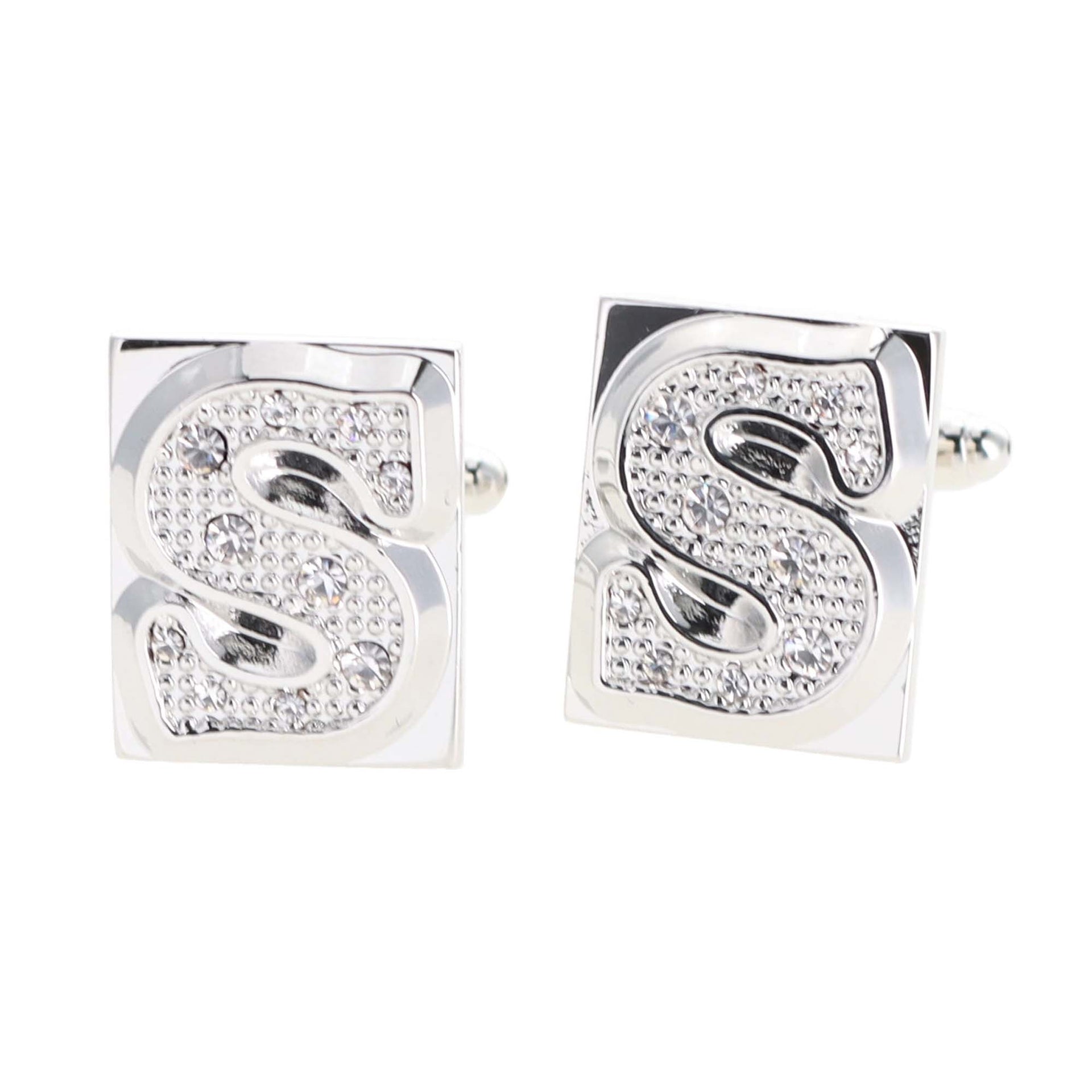 Rhinestone Initial Cufflinks in a Gift Box (A to Z) by Vittorio Vico (ini2044 - SS) for Independent Retail Stores by Dubal Brothers