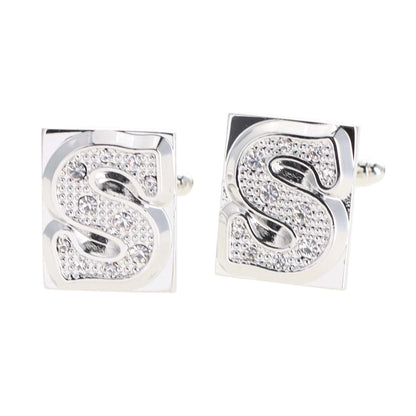 Rhinestone Initial Cufflinks in a Gift Box (A to Z) by Vittorio Vico (ini2044 - SS) for Independent Retail Stores by Dubal Brothers