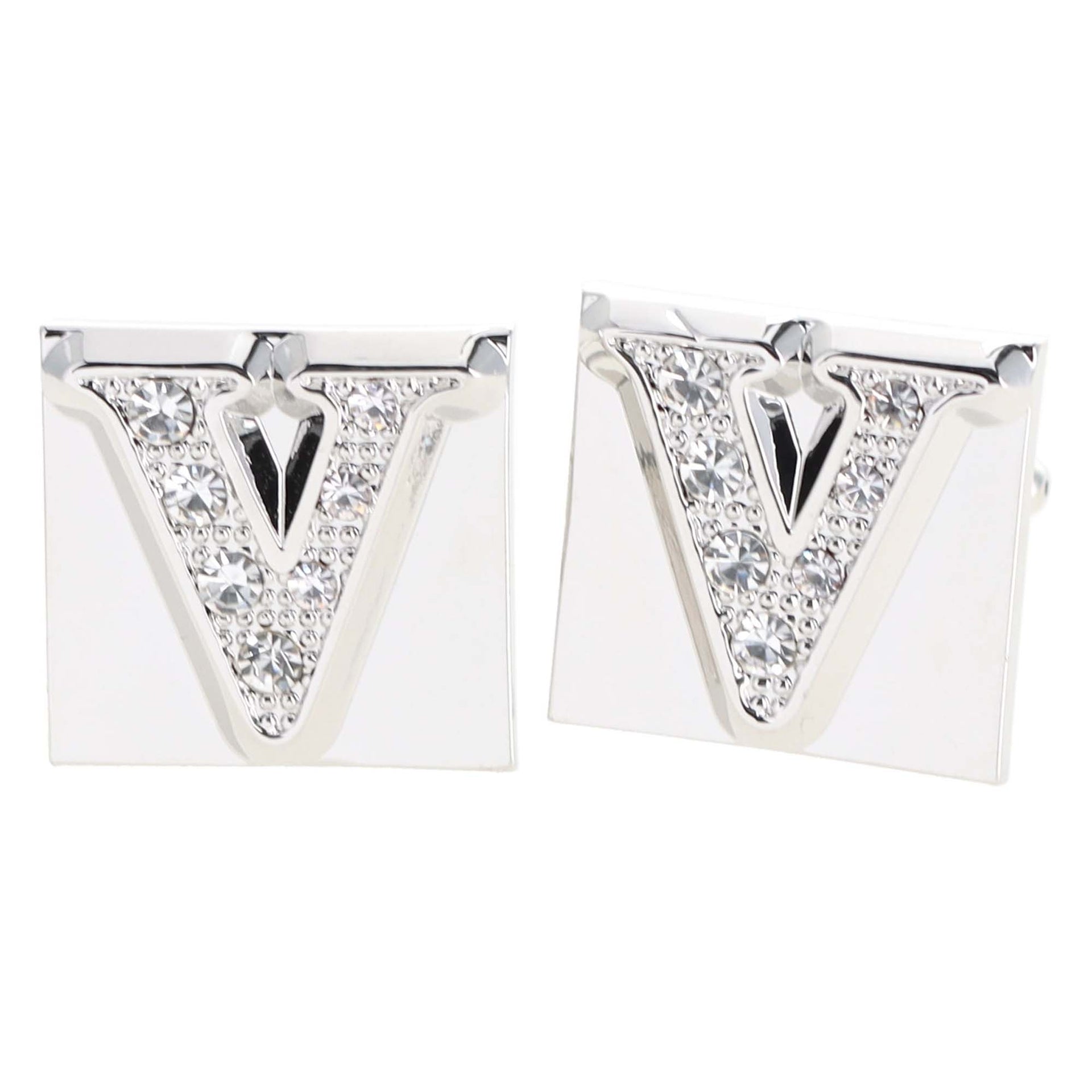 Rhinestone Initial Cufflinks in a Gift Box (A to Z) by Vittorio Vico (ini2044 - VS) for Independent Retail Stores by Dubal Brothers