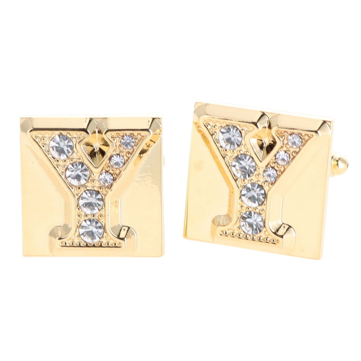 Rhinestone Initial Cufflinks in a Gift Box (A to Z) by Vittorio Vico (ini2044 - YG) for Independent Retail Stores by Dubal Brothers
