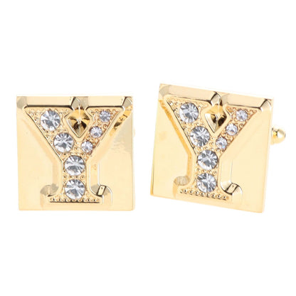 Rhinestone Initial Cufflinks in a Gift Box (A to Z) by Vittorio Vico (ini2044 - YG) for Independent Retail Stores by Dubal Brothers
