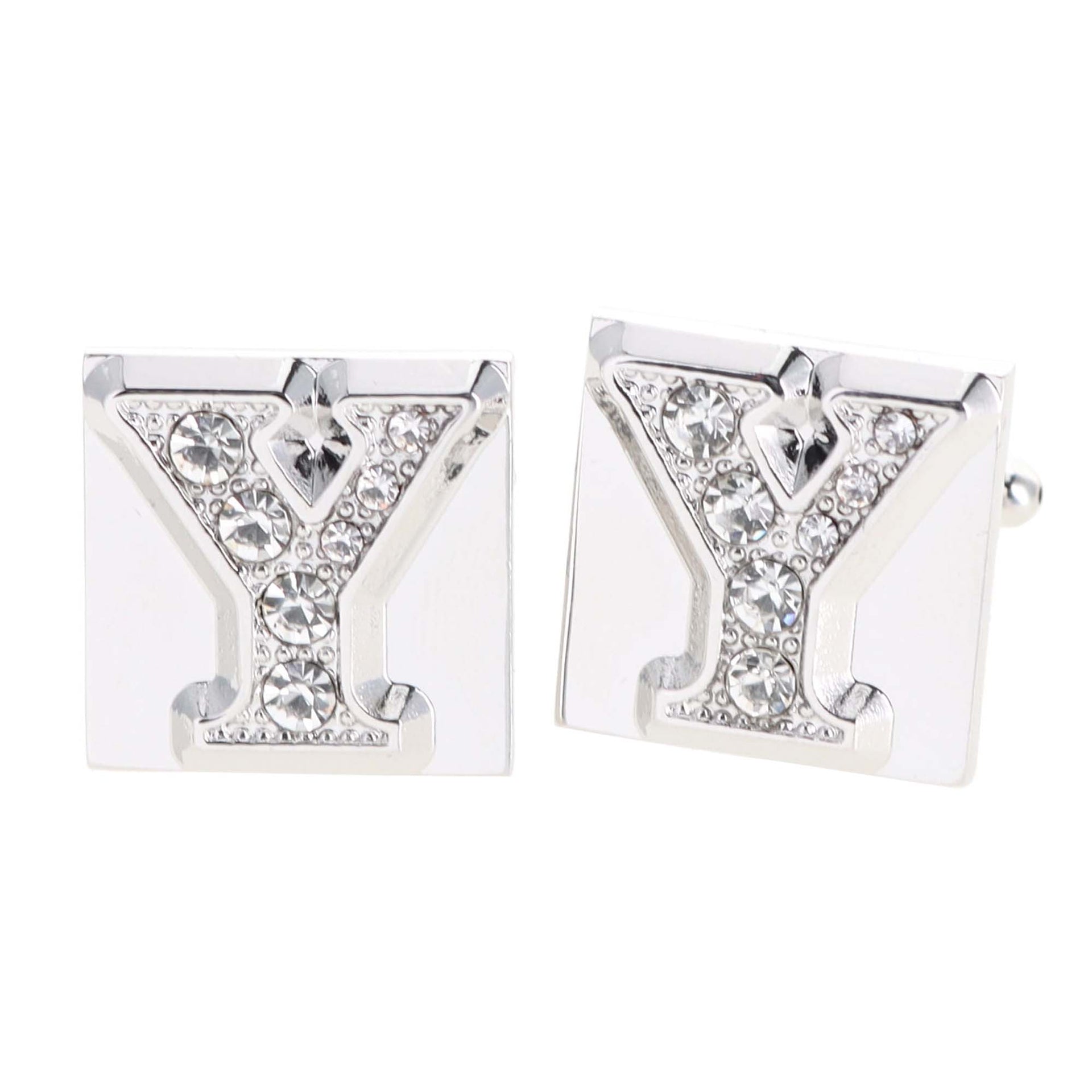 Rhinestone Initial Cufflinks in a Gift Box (A to Z) by Vittorio Vico (ini2044 - YS) for Independent Retail Stores by Dubal Brothers